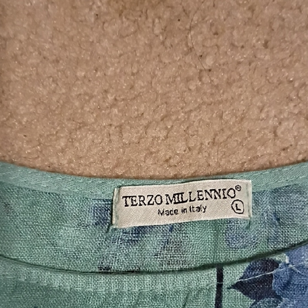Terzo Millennio 100% Linen Floral Blue and Green Women's Tunic Size L - Picture 2 of 9